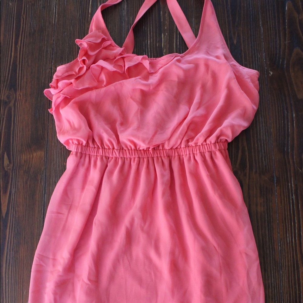 Mini coral dress with embellished ruffles